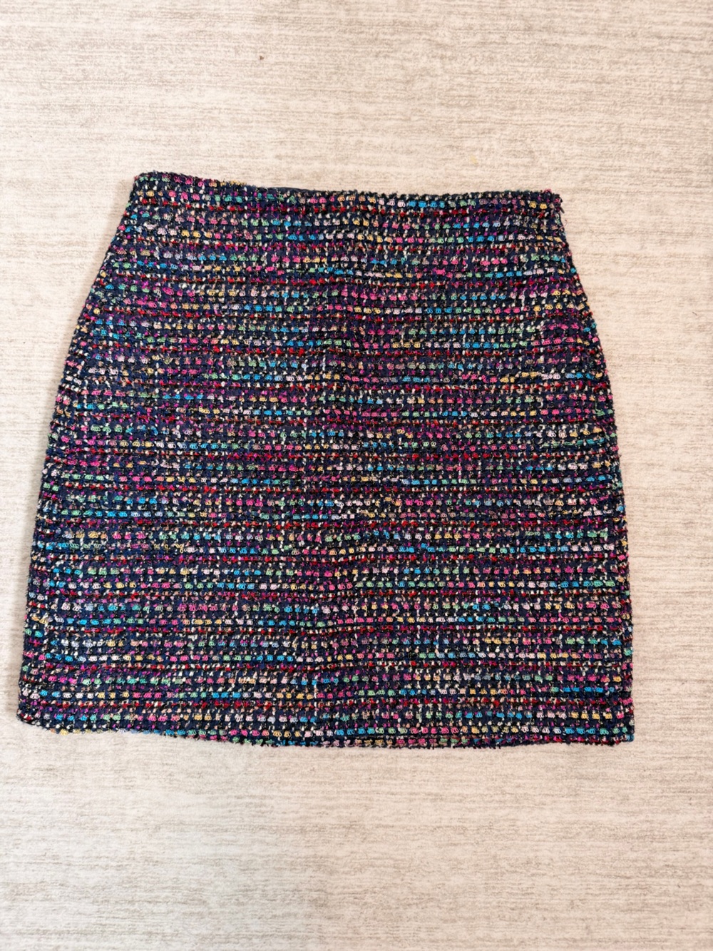 LOFT Multicolor Bouclé Pencil Skirt - Navy with Pink & Teal Accents